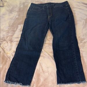 Seven7 Blue Straight Leg Jeans with Raw Hem